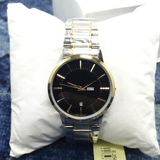 Latest Luxury Wrist Watch With Day & Date Function Silver & Golden Chain With Black  Dial 56421 | Ammad