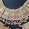 Beautiful Vintage Pearls Golden Necklace With Earrings Set For Womens Pink & Blue 7080