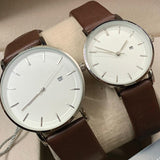 Chocolate Brown Strap Pair Watch With Date Option For Men's And Womens Best Gift For Valentine's Day 8765 | 24hours.pk