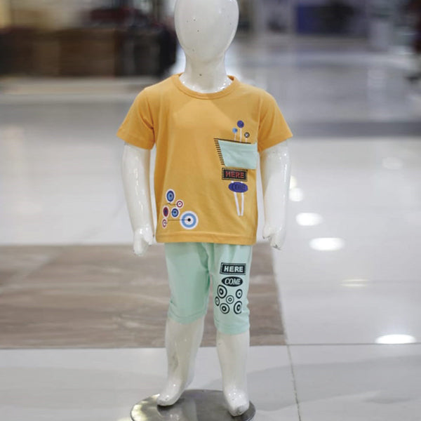 Here Come Printed Malai Jersey Stuff Baba Suit Multicolors