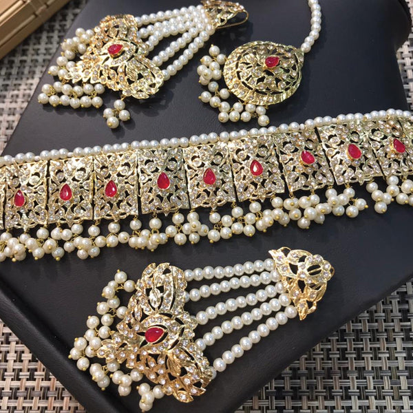 Set Hadrabade Malty Simple Design Necklace For Women Red 51133