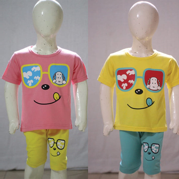 Smiley Sunglasses Printed Malai Jersey Stuff Baba Suit Multicolors