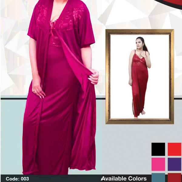 Roses Maroon Silk Nighty Set For Womens FM0098 | 24hours.pk