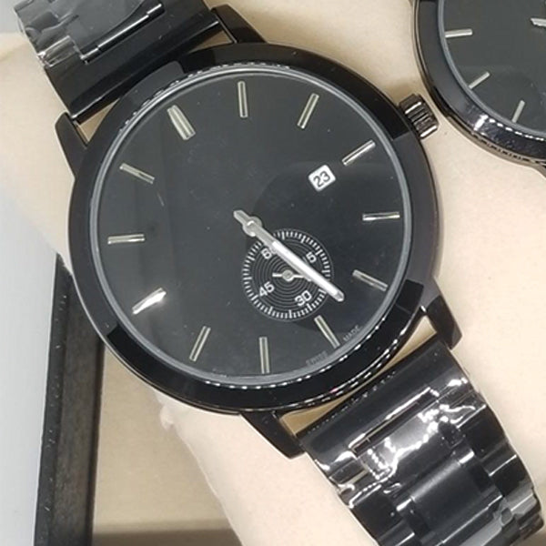 Simple Couple Watches Second With Date Ladies And Gents Pair Black & Silver 97996 | Abdul Basit Janjee