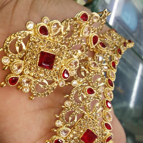 Vintage Creative & Polygon Shaped Red Stone Necklace Set For Her 158641 | 24hours.pk