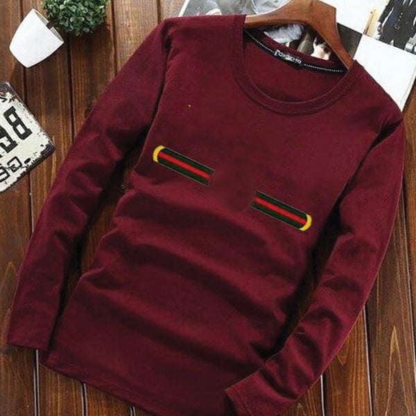 Latest Round Crew Neck Full Sleeve Printed Shirt For Men's Maroon SP16