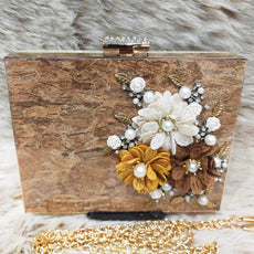 Bridal Fancy Multicolors Flowers Design Clutch For Women Brown 5815