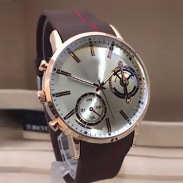 Latest Simple Design Watch Brown Strap With Silver Golden Dial For Men's 89061 | Abdul Basit Janjee