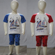 Sail Boat Printed Malai Jersey Stuff Baba Suit Multicolors