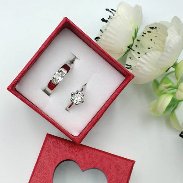 Pack of 2 Latest Flower Diamond Ring Design With Box For Her Gift or Engagement Silver 0864 | 24hours.pk