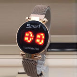 Round Red LED Watch Men Digital Watches with Touch Sensor Electronic Clock Wrist Stainless steel Watch