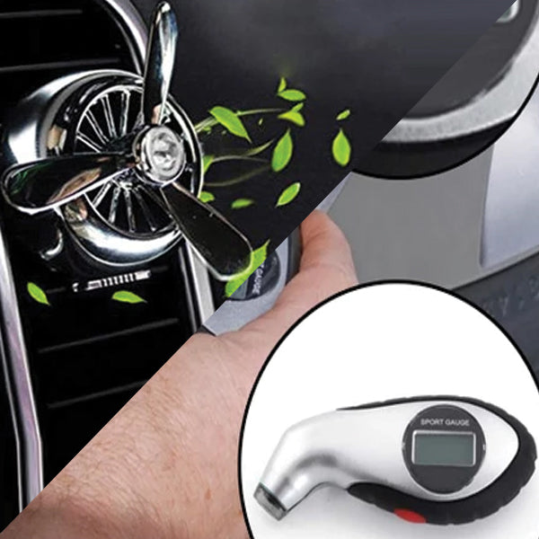 Pack of 2 Car Air Conditioning Fragrance And Digital Tire Pressure Gauge with Lighted | 24HOURS.PK