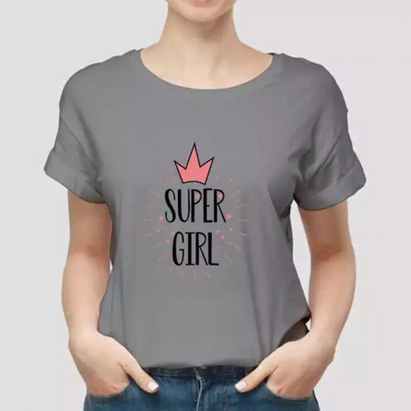 Super Girl Printed Girls Half Sleeve Printed Half Sleeve T-shirt Grey 99910