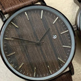Wooden Design Brown Strap Pair Watch With Date Option For Men's And Womens Best Gift For Valentine's Day 8765 | 24hours.pk
