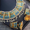 Beautiful Vintage Pearls Golden Necklace With Earrings Set For Womens Sky & Dark Blue 70807