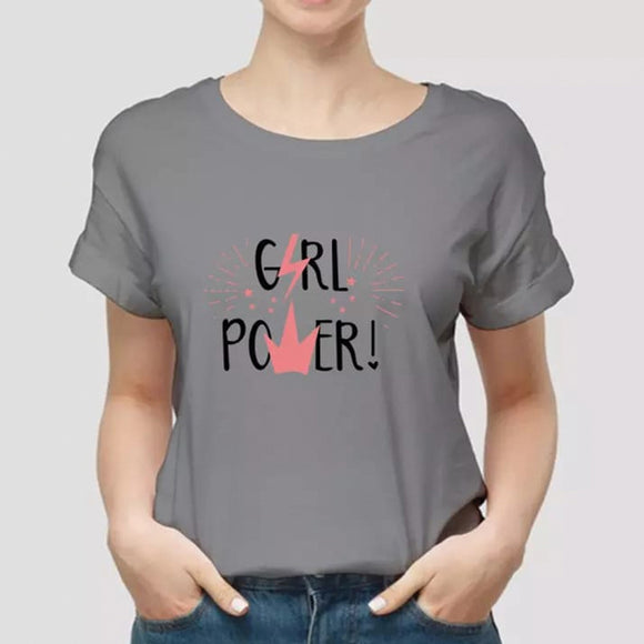 Girl Power Printed Girls Half Sleeve Printed Half Sleeve T-shirt Grey 99910