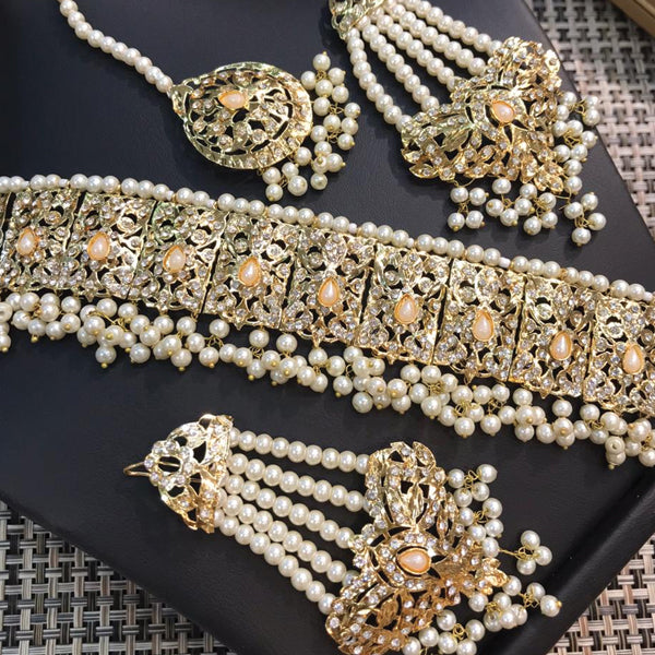 Set Hadrabade Malty Simple Design Necklace For Women In Offwhite Color Stones 51133