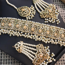 Set Hadrabade Malty Simple Design Necklace For Women In Offwhite Color Stones 51133
