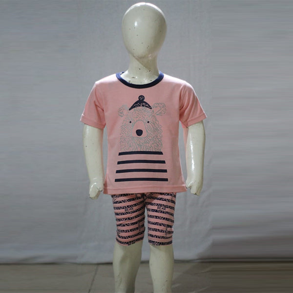 Bear Face Line Art Printed Malai Jersey Stuff Baba Suit Multicolors