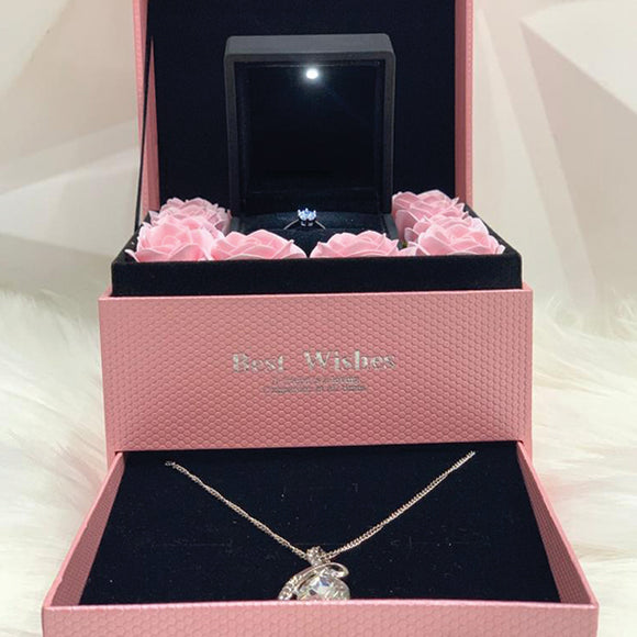 High Quality Creative Festival Double Layer Drawer Rose Flower Jewelry Necklace Case Lipstick Storage Gift Display Box Peach Color  Best Gift For Valentines Day | 24hours.pk