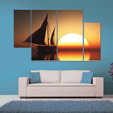 Sunset Sea With Ship Shadow 3D Image 4pcs Wall Frame | 24hours.pk