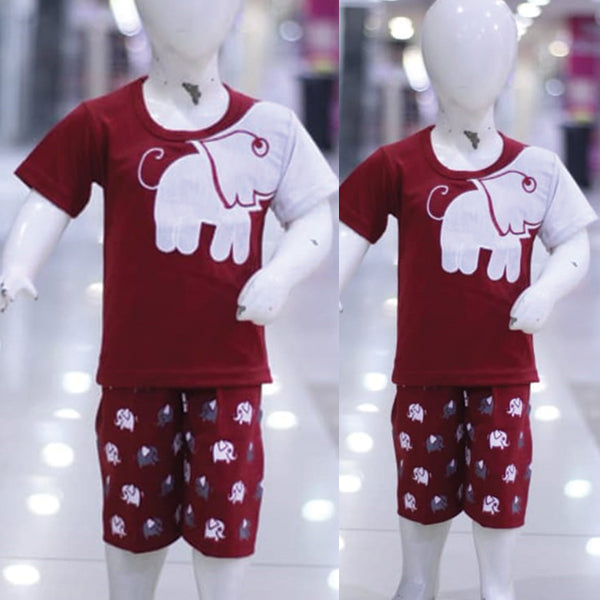 Creative Printed Malai Jersey Stuff Baba Suit Maroon & White