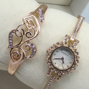 Latest Creative Eclipse Shaped Watch With Fashionable Bracelet For Her 00445