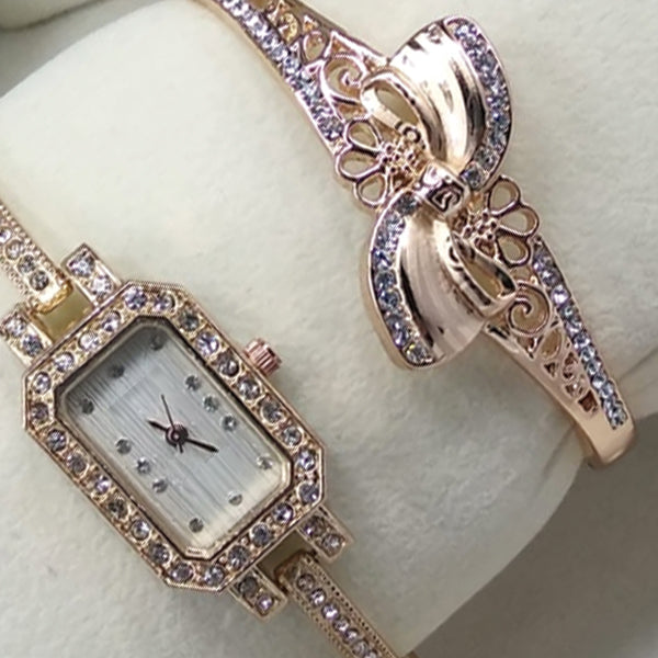 Latest Creative Polygon & Rectangular Shaped Watch With Fashionable Bracelet For Her 00445