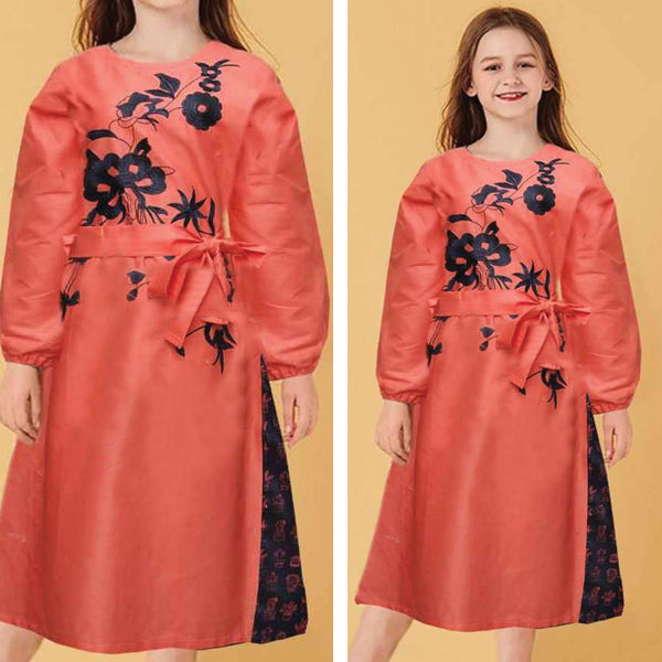 Flower Printed Baby Girl Kurti Embroidered Red & Black