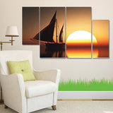 Sunset Sea With Ship Shadow 3D Image 4pcs Wall Frame | 24hours.pk