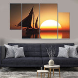 Sunset Sea With Ship Shadow 3D Image 4pcs Wall Frame | 24hours.pk