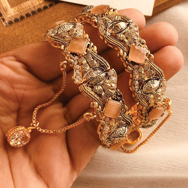 Semi Precious Multicolors Stone Studded Bangles Set 91813