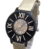 Simple Roman Wrist Watch For Womens Golden & Black Dial With Golden Belt | 24hours.pk
