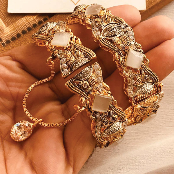 Semi Precious Multicolors Stone Studded Bangles Set 91813