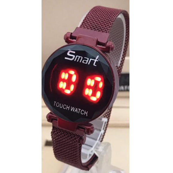 Round Red LED Watch Men Digital Watches with Touch Sensor Electronic Clock Wrist Stainless steel Watch
