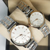 Simple Couple Watches Second With Date Ladies And Gents Pair White Dial With Light Golden & Silver Chain 97996 | Abdul Basit Janjee