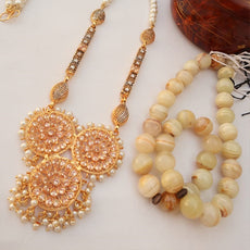 White Pearl Necklace With Random Color Stones & Designs 8513 | 24hours.pk