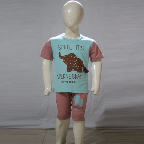 Smile It's Wednesday Printed Malai Jersey Stuff Baba Suit Multicolors