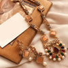 Stones & Pearls Necklace with Earrings For Women's In Random Colors