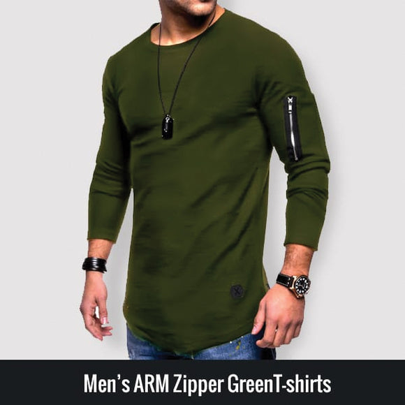 Men Arm Zipper Green Full Sleeve Shirt Green 17543