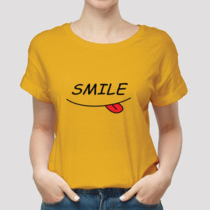 Smile Printed Unisex Half Sleeve Printed Half Sleeve T-shirt Yellow 99910