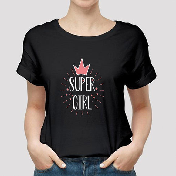 Super Girl Printed Girls Half Sleeve Printed Half Sleeve T-shirt Black 99910