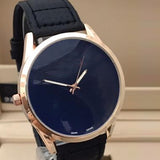 Latest Stylish High Quality Dark Blue Dial Golden Case With Black Strap Watch For Men's 598211