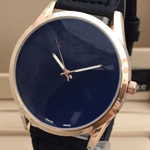 Latest Stylish High Quality Dark Blue Dial Golden Case With Black Strap Watch For Men's 598211