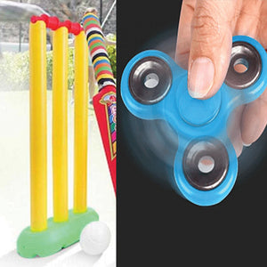 Pack of 2 My Cricket Kit Game For Kids & Plastic Triangle Fidget Hand Finger Spinner | 24HOURS.PK