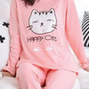 Pink Happy Cat Printed Night Suit For Women 4314