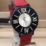 Simple Roman Wrist Watch For Womens Black & Golden Dial With Red Belt | 24hours.pk