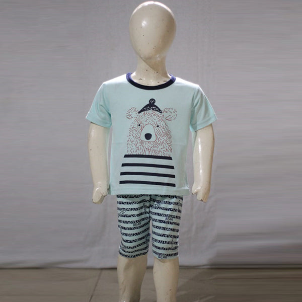 Bear Face Line Art Printed Malai Jersey Stuff Baba Suit Multicolors