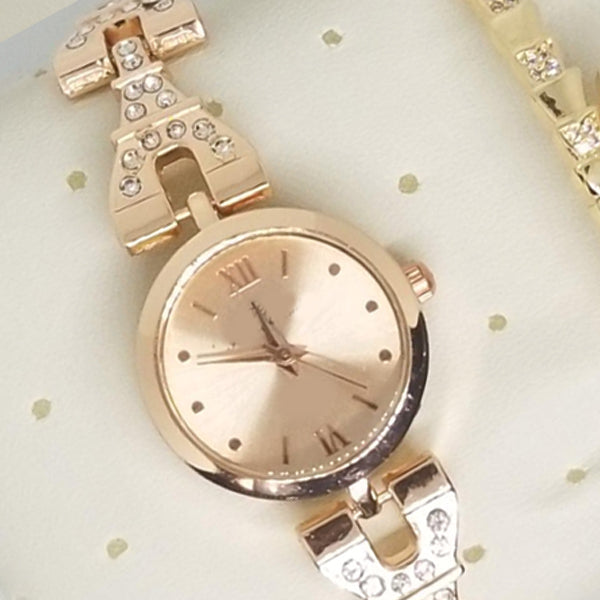 Rounded Shaped Dial Watch With Bracelet For Women's Golden 542399 | Abdul Basit Janjee