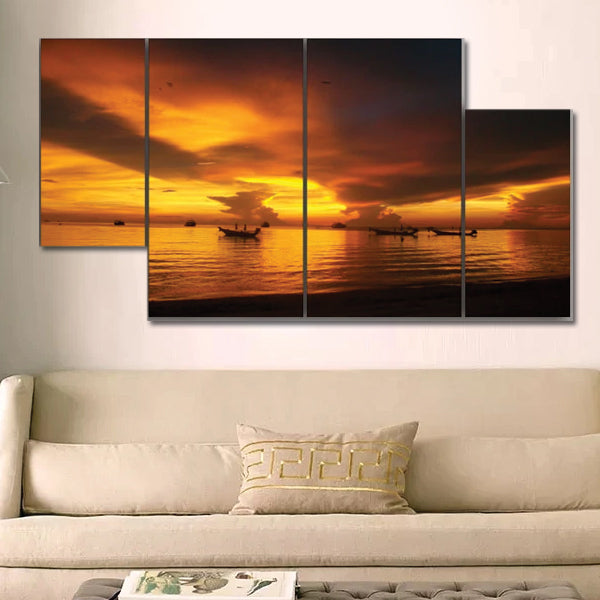 Surising Time Fishing Boats 3D Image 4pcs Wall Frame WF-169 | 24hours.pk
